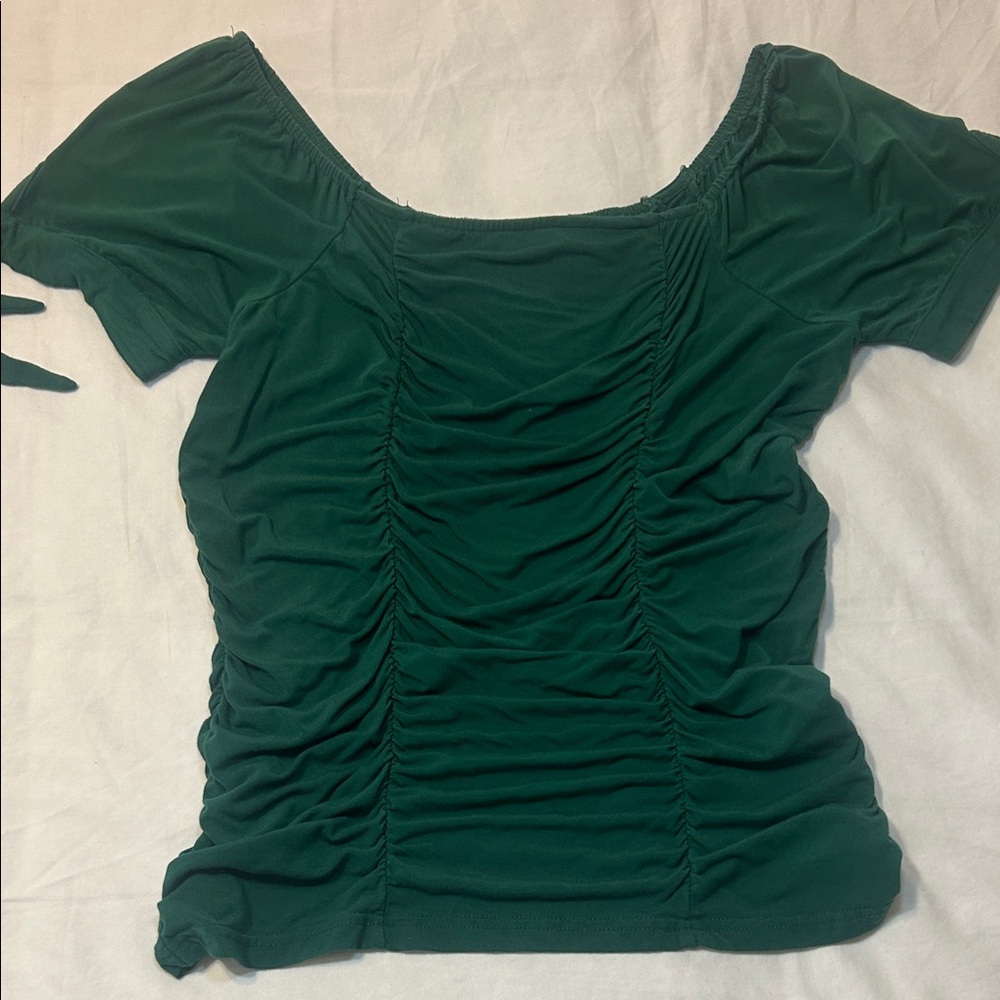 Chic Forest Green Ruched Short Sleeve Top